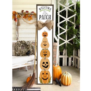 Welcome To Our Pumpkin Patch Pumpkins with Burlap Bow Fall Halloween Porch Decor Wood Framed Farmhouse Sign