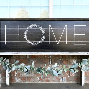 Rustic Primitive HOME Sign with Wreath Wood Framed Farmhouse Sign