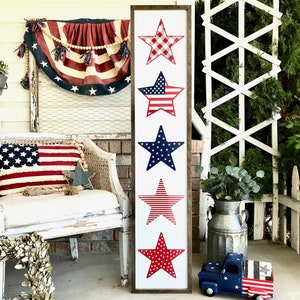 BEST SELLER | 4th of July Stars and Stripes Red White and Blue Americana Patriotic Wood Farmhouse Porch Sign