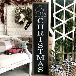 GORGEOUS Oh Hello Christmas Black Porch Sign Rustic Farmhouse Wood Sign