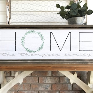 Personalized Home Wreath Wood Framed Farmhouse Sign