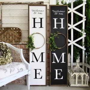 HOME Porch Sign with greenery wreath, framed porch sign