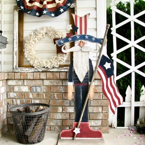 Erstaunlicher Onkel Sam und amerikanische Flagge Porch Statue Figur 4. Juli Dekor