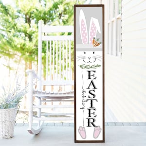 ADORABLE Hoppy Easter Rabbit Wood Framed Porch Sign Spring Easter Decor Farmhouse Sign