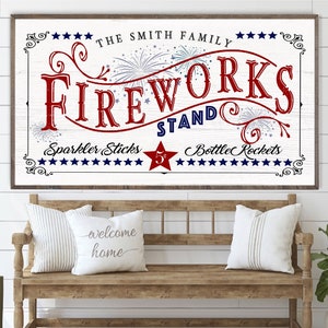 Fireworks Stand Personalized 4th of July Flag Wood Framed Farmhouse Sign Art Patriotic Americana USA Sign