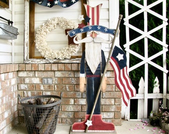 AMAZING Uncle Sam and American Flag Porch Statue Figure 4th of July Decor
