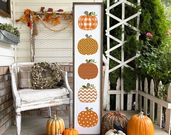 Buffalo Plaid Pumpkins Sign Halloween, Automne, Signe de porche en bois de Thanksgiving et décor