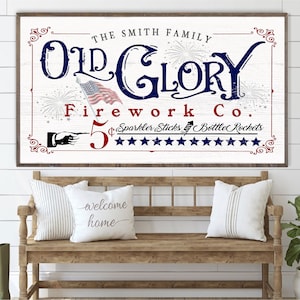 Old Glory Personalized 4th of July Wood Framed Farmhouse Sign Art Patriotic Americana USA Sign