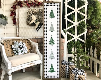 GORGEOUS Christmas Porch Sign with Green Trees Rustic Farmhouse Wood Sign