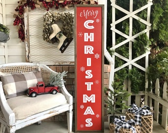 BEAUTIFUL Red Merry Christmas Porch Sign Rustic Farmhouse Wood Sign