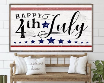 Happy 4th of July Farmhouse Art Sign Patriotic Americana USA Wood Framed Sign
