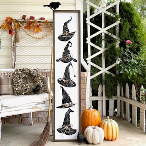 Halloween Witch Hats Porch Wood Framed Farmhouse Sign