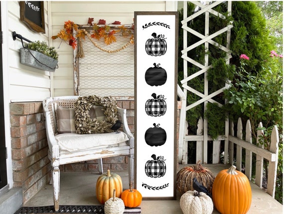 Buffalo Plaid Pumpkin Sign Halloween Fall Thanksgiving Wood Porch sign and decor