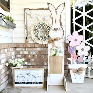 Easter Rabbit Wooden Porch Decor Statue Easter Decor