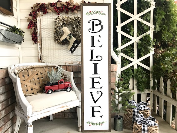GORGEOUS Believe Christmas Porch Sign Rustic Farmhouse Wood Sign