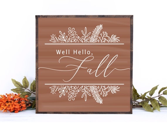 Well Hello Fall Farmhouse Fall Halloween Framed Chalkboard Wood Sign