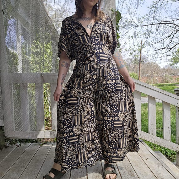 Funky Upcycled Hippie Abstract Patchwork Print Wi… - image 1