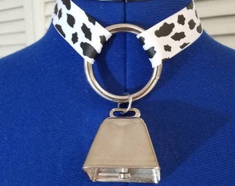 Cowprint Cowbell O ring choker collar