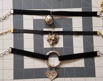 Velvet and faux leather ribbon choker collars. Bdsm. Day collar  kitten collar. multiple styles