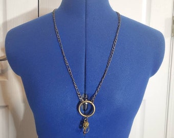 Antique brass Bird skull necklace