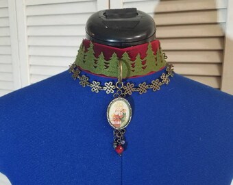 Handmade Christmas ribbon choker collar