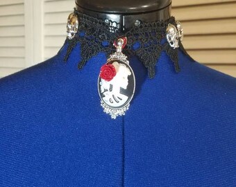 Halloween Lace and skulls Goth Cameo choker collar