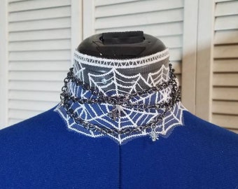 Halloween Spider web ribbon and chain choker collar