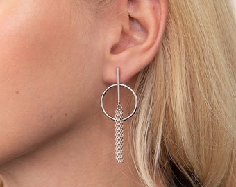 Silver earrings Silver earrings with chains Chandelier earrings Earrings circles Earrings 925 sterling silver Stud earrings