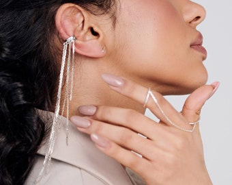 Silver cuff, Silver earring with chains, Chandelier Earrings, Single earring