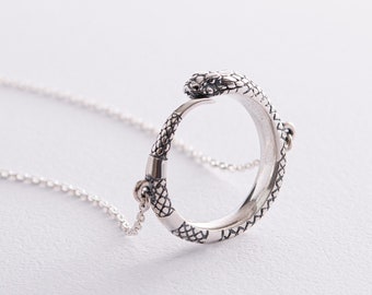 SCHLANGE CHARM HALSKETTE, Statement Halskette, Minimalist Silber Ouroboros Unendlichkeit Schlange Halskette, Kabel Kette Halskette Schlangenliebhaber Geschenk