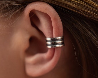 Sterling silver ear cuff, wide ear cuff, thick ear cuff, silver cuff unique, non pierced ear cuff, geometric ear cuff, cuff on one ear