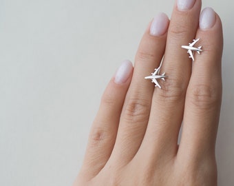 SILVER AIRPLANE STUD, Traveler Ear Studs, Minimalist Sterling Silver Stud Earrings Gift For Traveler, Statement Ear Studs