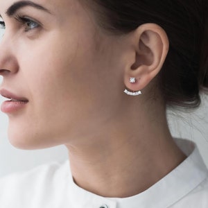 Sterling silver ear jacket Front back earrings Double sided earring CZ earrings Earring jacket Unusual earrings