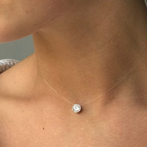 Floating Crystal Illusion Necklace Delicate Minimalist Necklace Invisible Silver Necklace