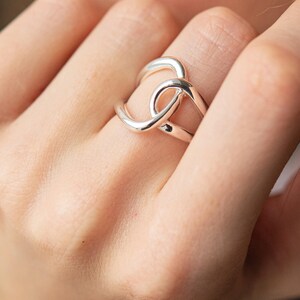 Futuristic ring, mid finger ring, unique silver ring, geometric shape ring, elegant ring, double band ring, wide silver ring image 4