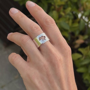 Bague carte de l'Ukraine, bague longue tube, bague martelée à large bande, bague de manchette large, bague en argent sterling pour femme