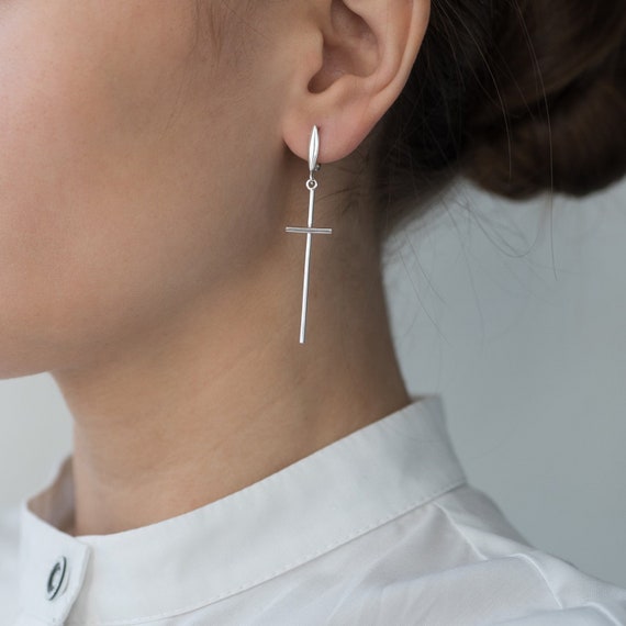 SILVER CROSS EARRING Cross Sign Earrings Lightweight Sterling