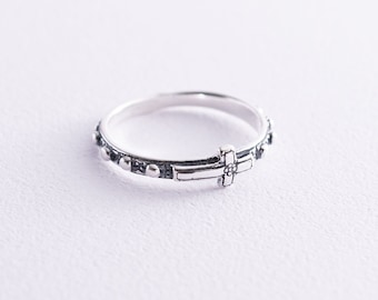 CROSS SIGN RING, Religious Band, Rosary Sterling Silver Religious Ring, Minimalist Aesthetic Band Ring Gift For Christmas