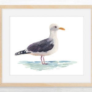 Seagull Print, Beach Bird Print, Watercolor Print of Western Gull, Printable Art, Coastal Art, Beach House Art Print, Shore Bird, Seagull