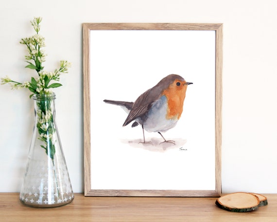 Bird Print of Cute Robin, Printable Artwork, Instant Download, Wall Art, Gift for Her