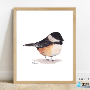 Watercolor Bird Print, Black-capped Chickadee, Downloadable Wall Art, Gift for her, Black and White Bird Print, Instant Download Bird