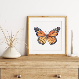 Impression papillon monarque, papillon orange et noir, art papillon imprimable, téléchargement immédiat, art mural, cadeau pour elle, art spirituel