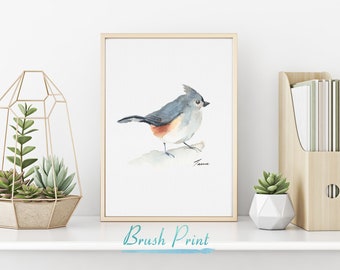 Watercolor Bird Print of a Tufted Titmouse, Printable Bird, Instant Download, Wall Art, Gift for Her, Bird Watcher Gift