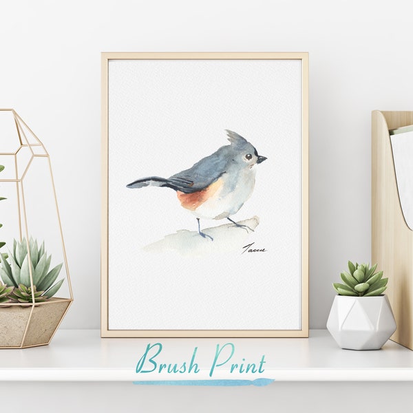 Watercolor Bird Print of a Tufted Titmouse, Printable Bird, Instant Download, Wall Art, Gift for Her, Bird Watcher Gift