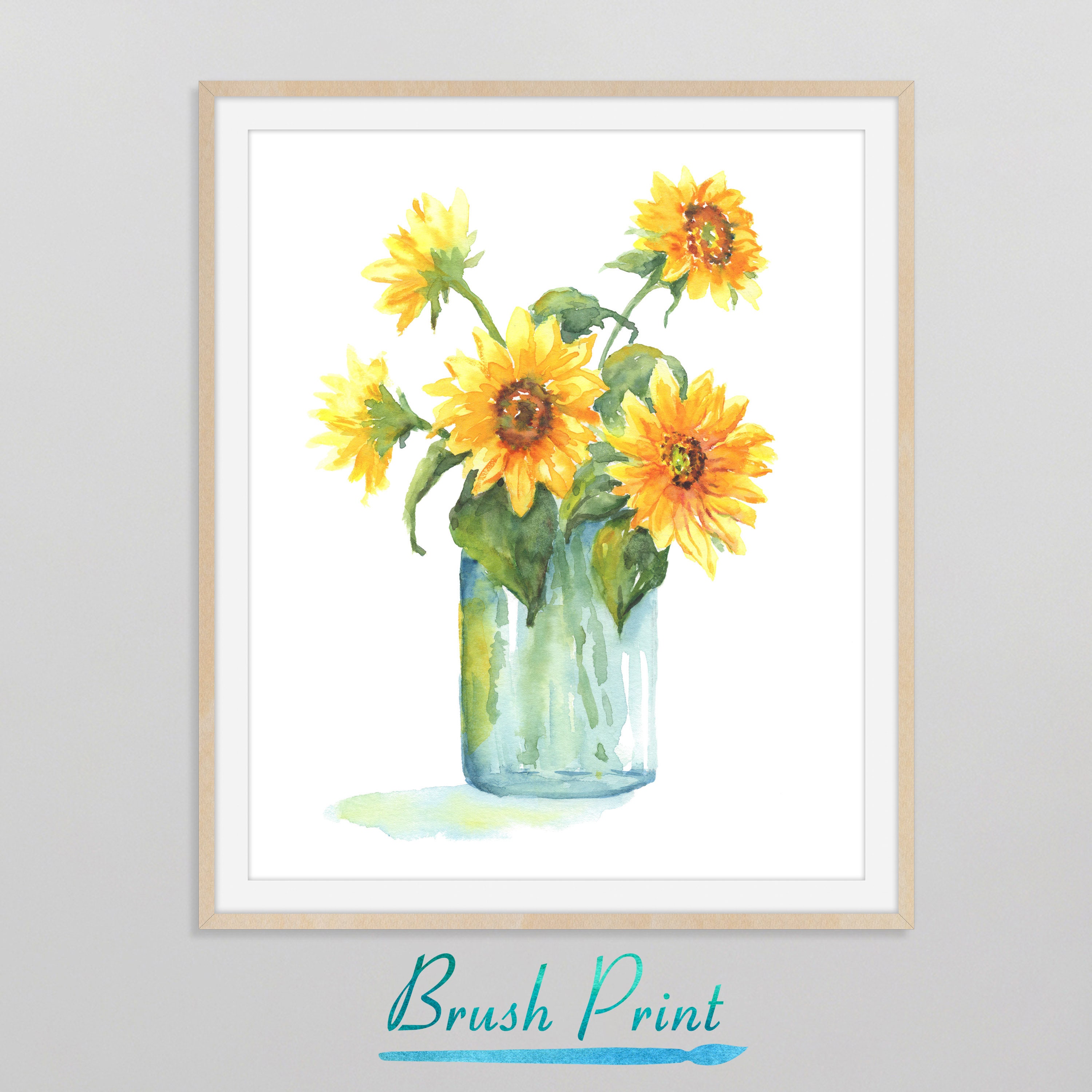 Sunflowers in Mason Jar Downloadable Wall Art Watercolor Etsy