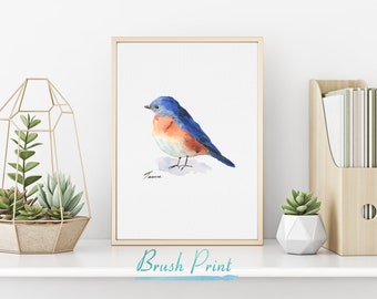 Watercolor Blue Bird, Cute Bird Print, Eastern Bluebird, Printable Bird, Instant Download, Wall Art, Gift for Her