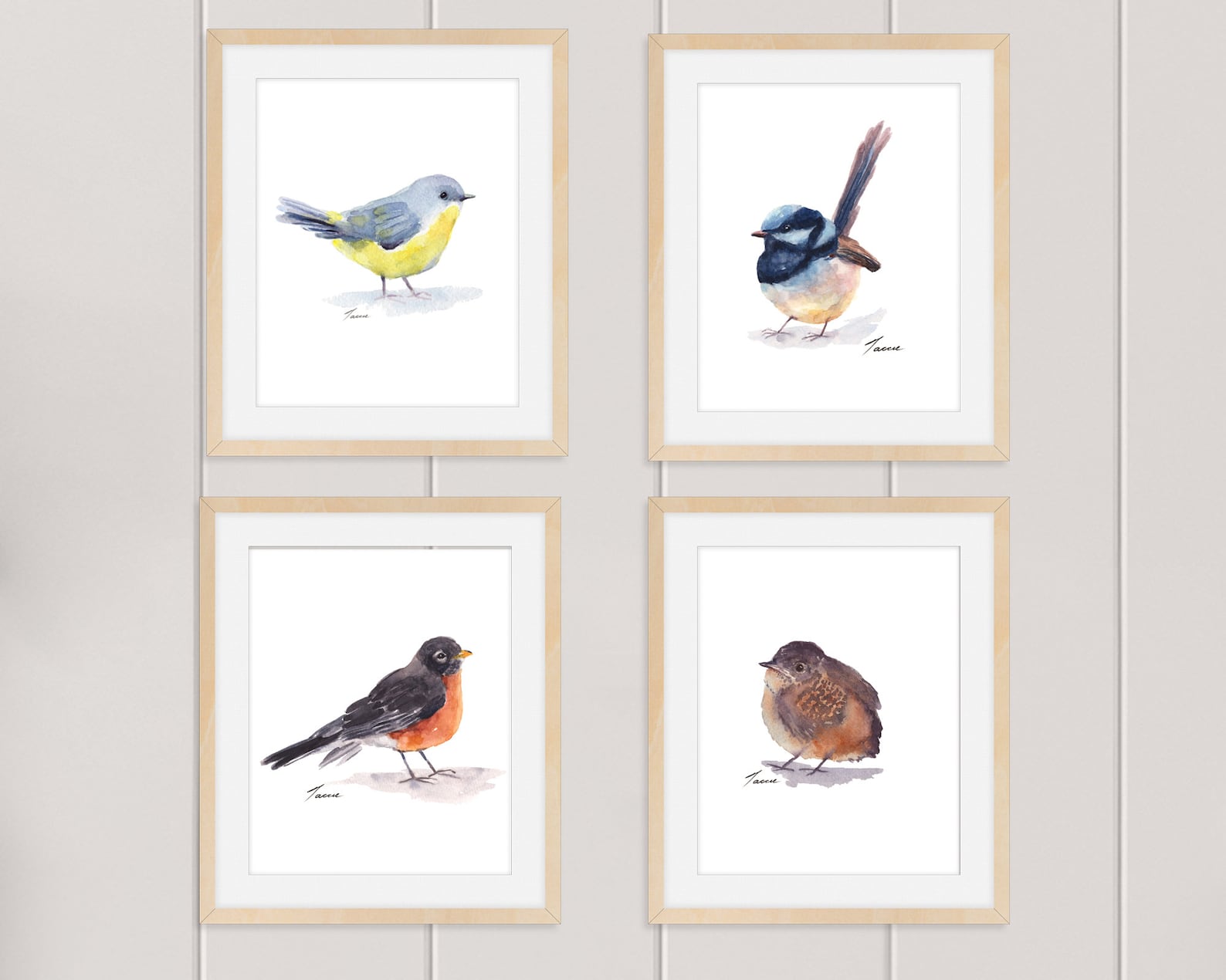 Set of 4 Bird Prints II Four Watercolor Birds Downloadable Etsy