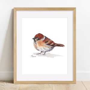 Watercolor Sparrow, Cute Bird Print, Watercolor Bird, Printable Bird, Instant Download, Painting of Bird Gift for Her