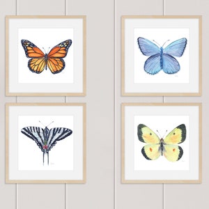 Set of Four Butterfly Prints, Monarch, Spring Azure, Sulfur Butterfly, Zebra Swallowtail,  Printable Butterfly Art, Downloadable Art