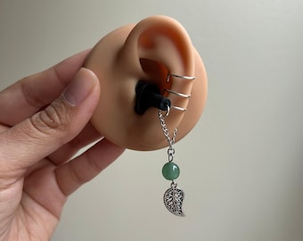 Green Aventurine Leaf Ear Plug Ear Cuffs